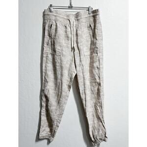 Athleta Pants Sz 10 Cabo Linen Camo Joggers Drawstring Zipper Beige Tan